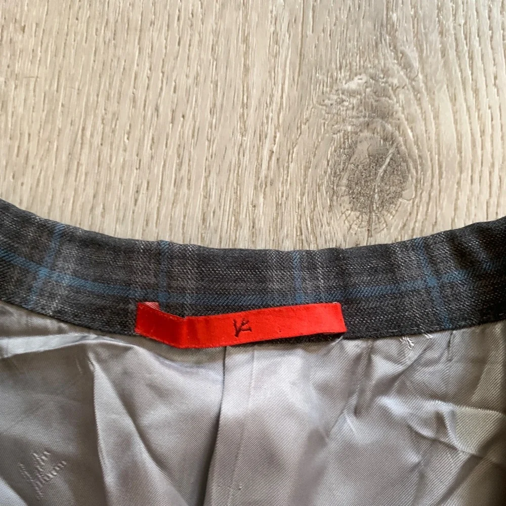 Isaia Napoli Mens Plaid Sport Coat Blazer Charcoal Gray Blue Wool Two Button